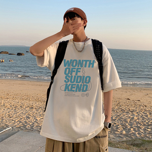 T210-P25潮牌嘻哈印花宽松短袖t恤男2023夏装韩版ins半袖上衣体恤图片