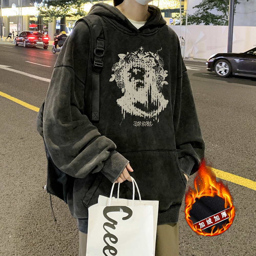 欧美hiphop连帽卫衣男春秋季高级感潮牌街头美式复古重磅套头外套,男装卫衣,电商A486