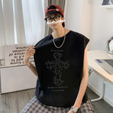 抖音品质数据超好美式暗黑水洗做旧潮牌无袖t恤背心BX660-P35，男装T恤，电商A486