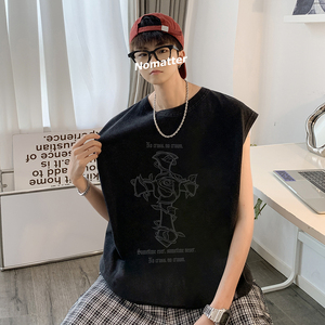 抖音品质 数据超好 美式暗黑水洗做旧潮牌无袖t恤背心 BX660-P35图片