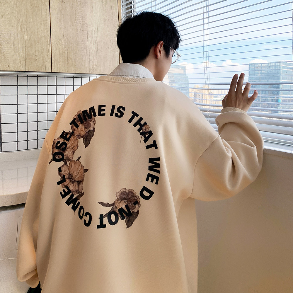 2023春装重磅华棉欧美式宽松圆领印花潮流卫衣外套W328-P40,男装卫衣,电商A486