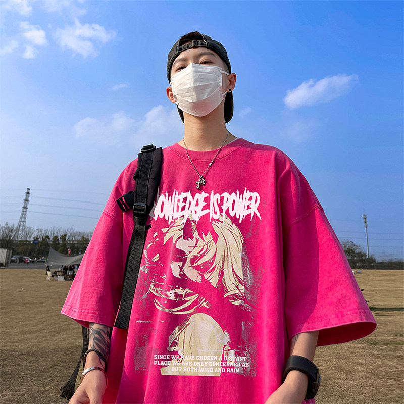 数据超好重磅抖音品质美式复古蜡染水洗做旧宽松短袖t恤T811P35,男装T恤,电商A486