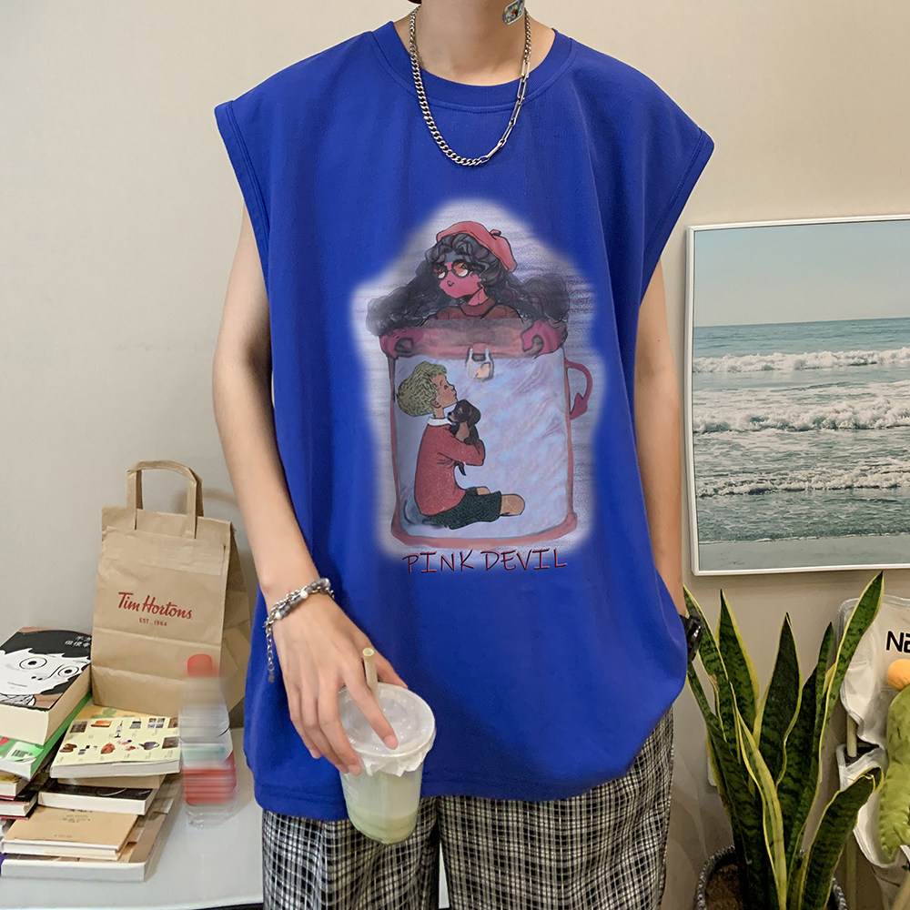 夏天来了数据超好印花宽松无袖背心韩版ins风潮牌t恤BX612-P20,男装背心/马甲,电商A486