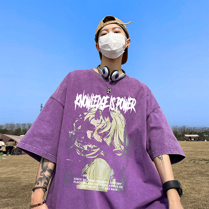 数据超好重磅抖音品质美式复古蜡染水洗做旧宽松短袖t恤T811P35,男装T恤,电商A486