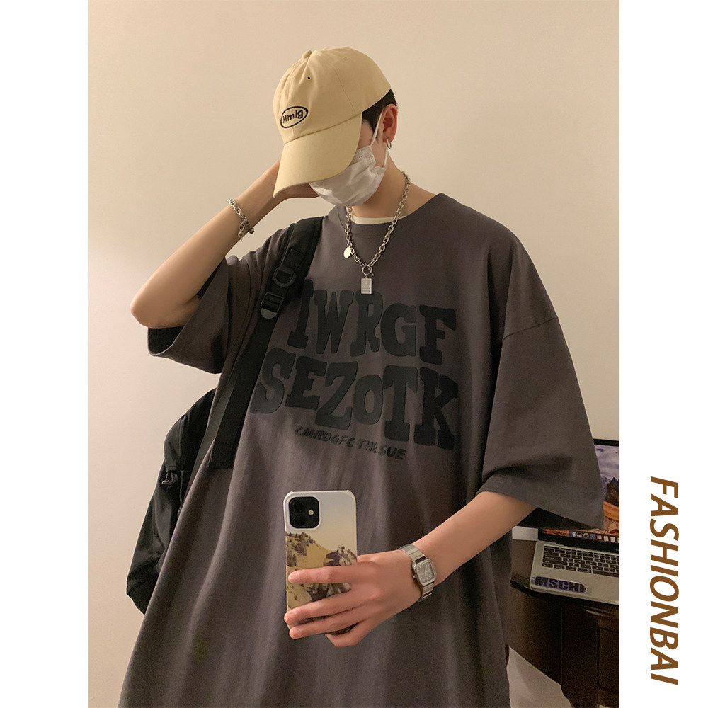 重磅纯棉直播有280克美式潮牌硅胶立体印花宽松短袖t恤T595-P25,男装T恤,电商A486