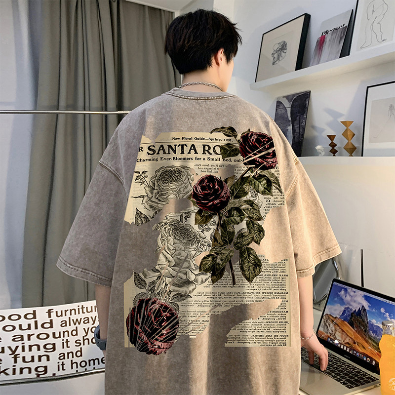 数据超好重磅抖音品质美式复古蜡染水洗做旧宽松短袖t恤T810P35,男装T恤,电商A486
