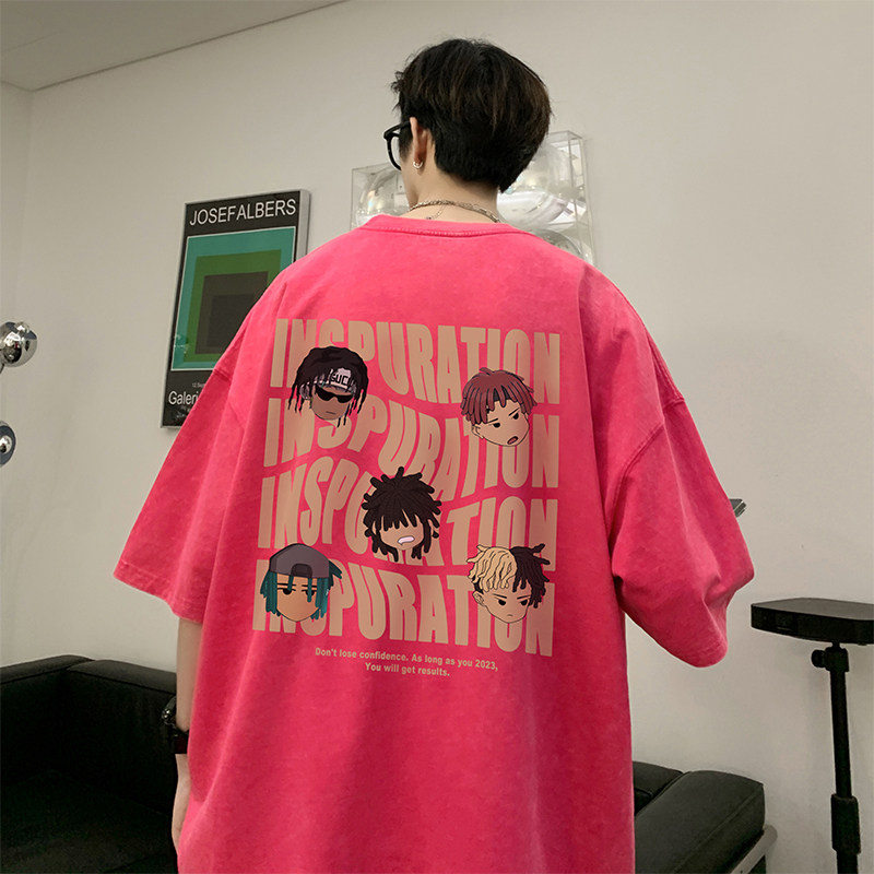 重磅纯棉 直播抖音品质 美式复古潮牌蜡染水洗做旧宽松t恤D186P35图片
