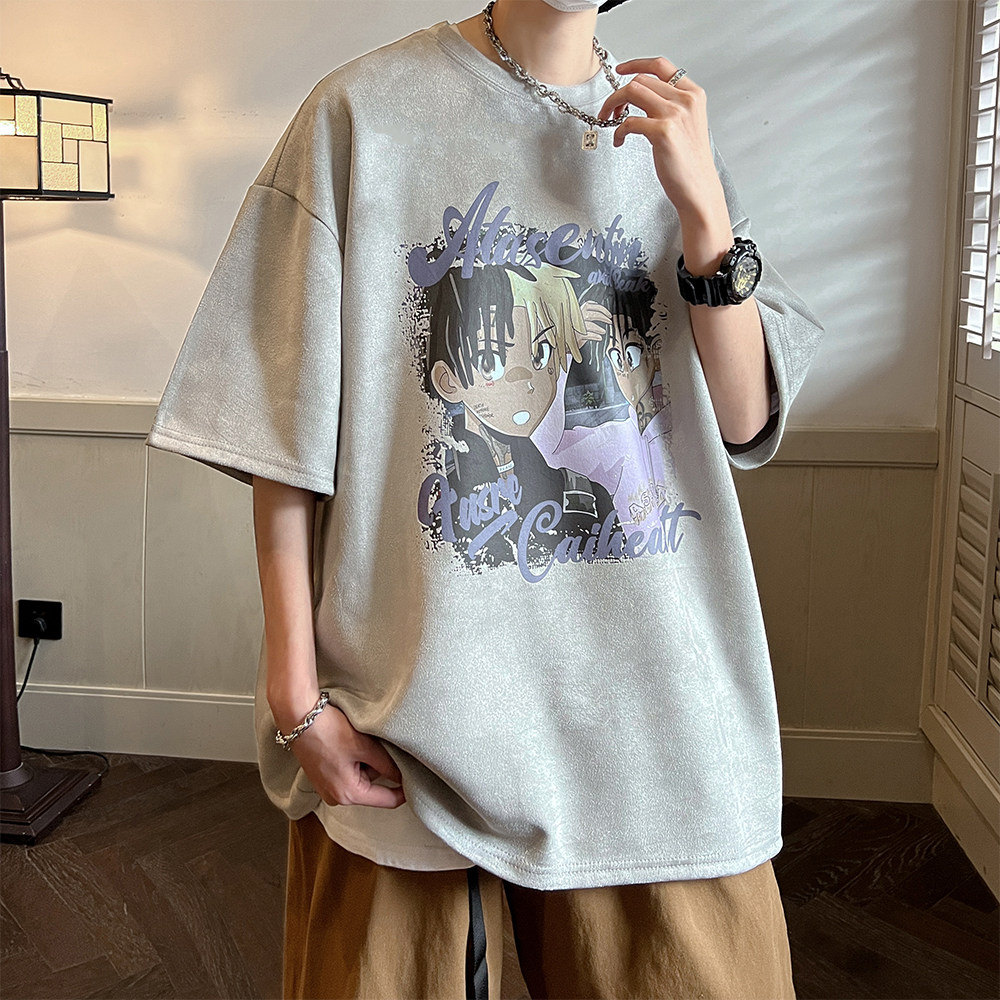 直播品质德进口直喷印花美式麂皮绒复古宽松短袖t恤JP637-P30,男装T恤,电商A486