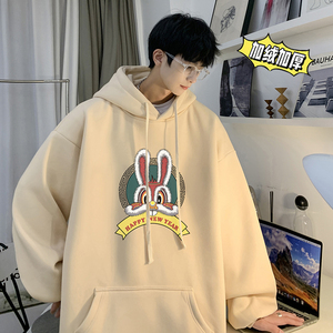 兔年系列 冬装加绒加厚  潮牌卡通宽松连帽印花卫衣外套 W709-P50图片