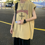 2023夏装新款美式暗黑水洗做旧潮牌无袖t恤背心BX668-P35，男装T恤，电商A486
