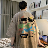 数据超好重磅抖音品质美式复古蜡染水洗做旧宽松短袖t恤T968P38，男装T恤，电商A486