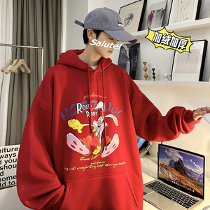 兔年系列 冬装加绒加厚 潮牌卡通宽松连帽印花卫衣外套 W667-P50图片