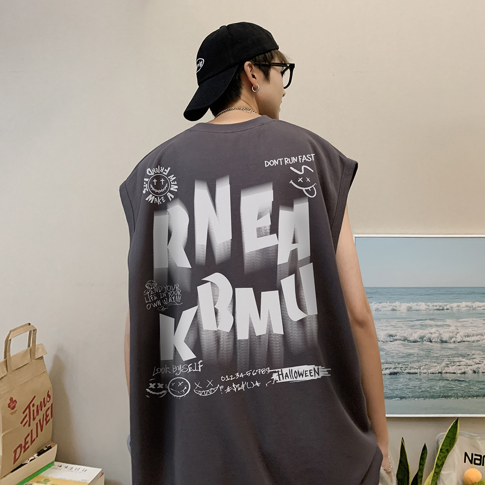夏天来了数据超好印花宽松无袖背心韩版ins风潮牌t恤BX611-P20,男装背心/马甲,电商A486