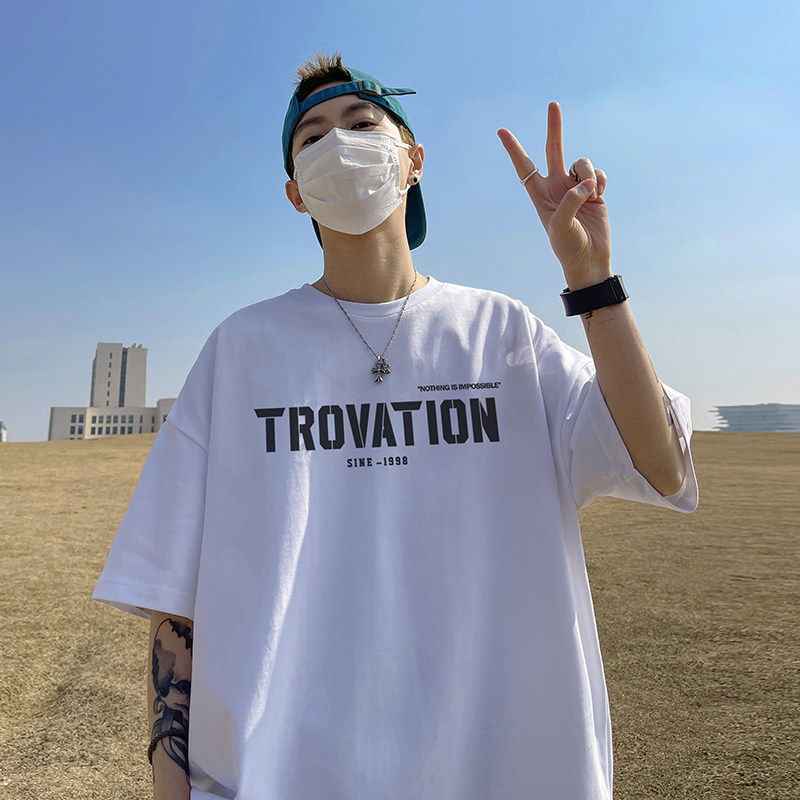 直播供应有280克男女重磅220克纯棉美式印花宽松短袖t恤T726-P25,男装T恤,电商A486
