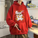 兔年系列冬装加绒加厚潮牌卡通宽松连帽印花卫衣外套W677-P50，男装卫衣，电商A486