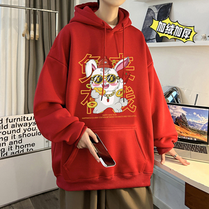 兔年系列 冬装加绒加厚  潮牌卡通宽松连帽印花卫衣外套 W677-P50图片