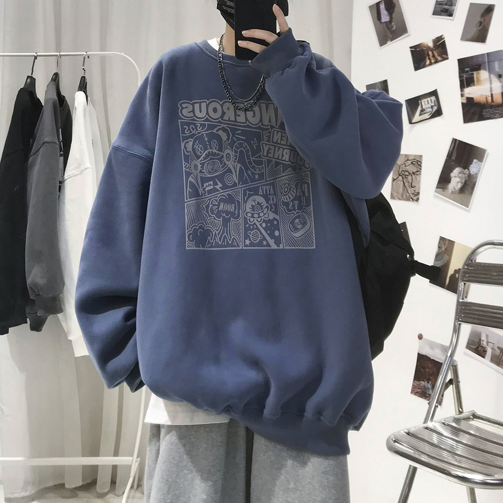 W118加绒37！韩版卡通圆领卫衣潮牌宽松百搭长袖卫衣,男装卫衣,电商A486