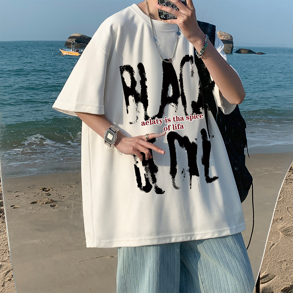重磅纯直播有280克美式潮牌印花宽松短袖t恤上衣T650-P25,男装T恤,电商A486