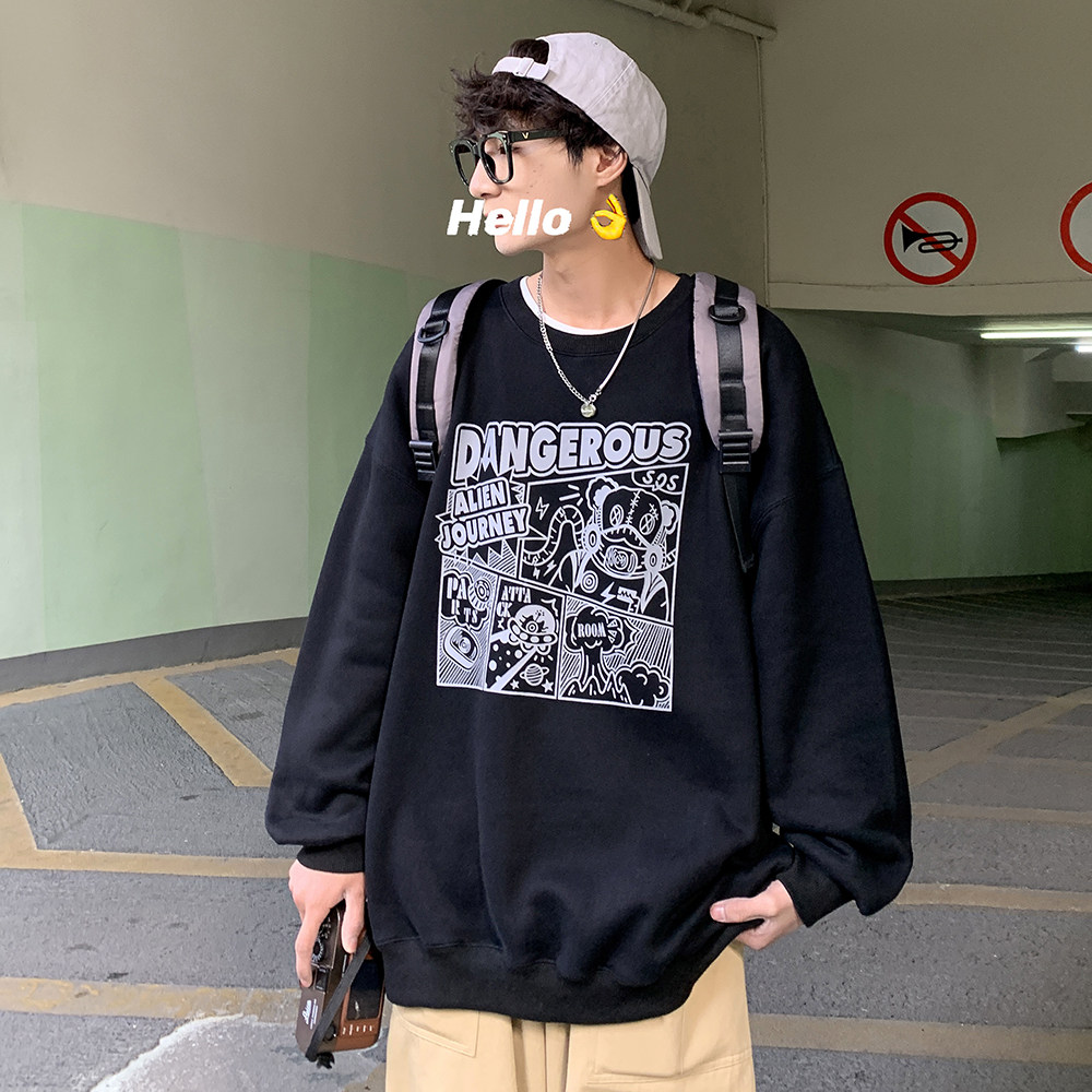 W118-P28港风潮流ins韩版印花圆领宽松卫衣男大码外套,男装卫衣,电商A486