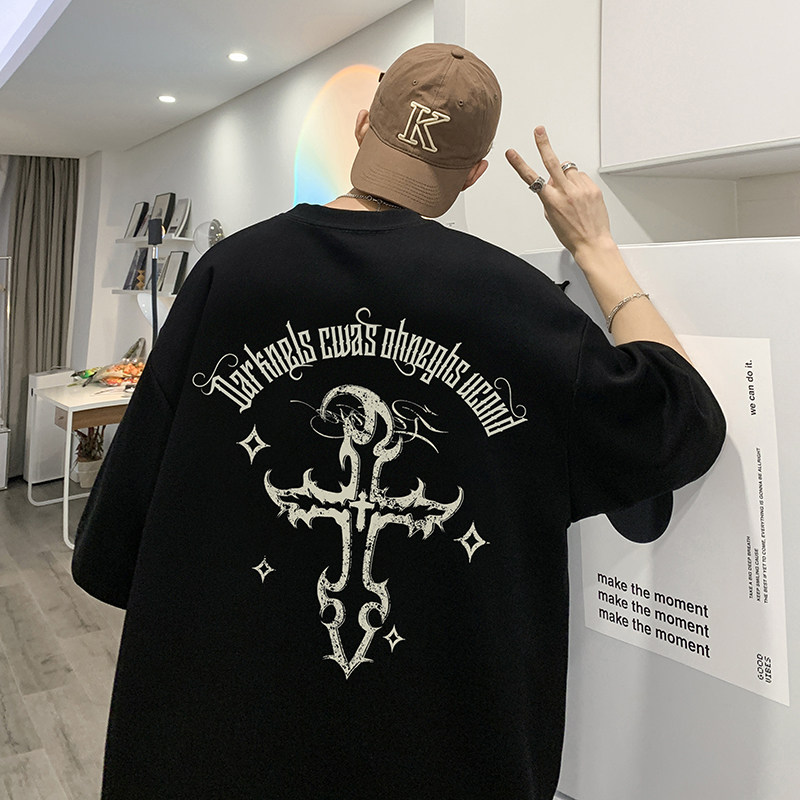 直播供应有280克 男女重磅220克纯棉美式印花宽松短袖t恤T762-P25图片