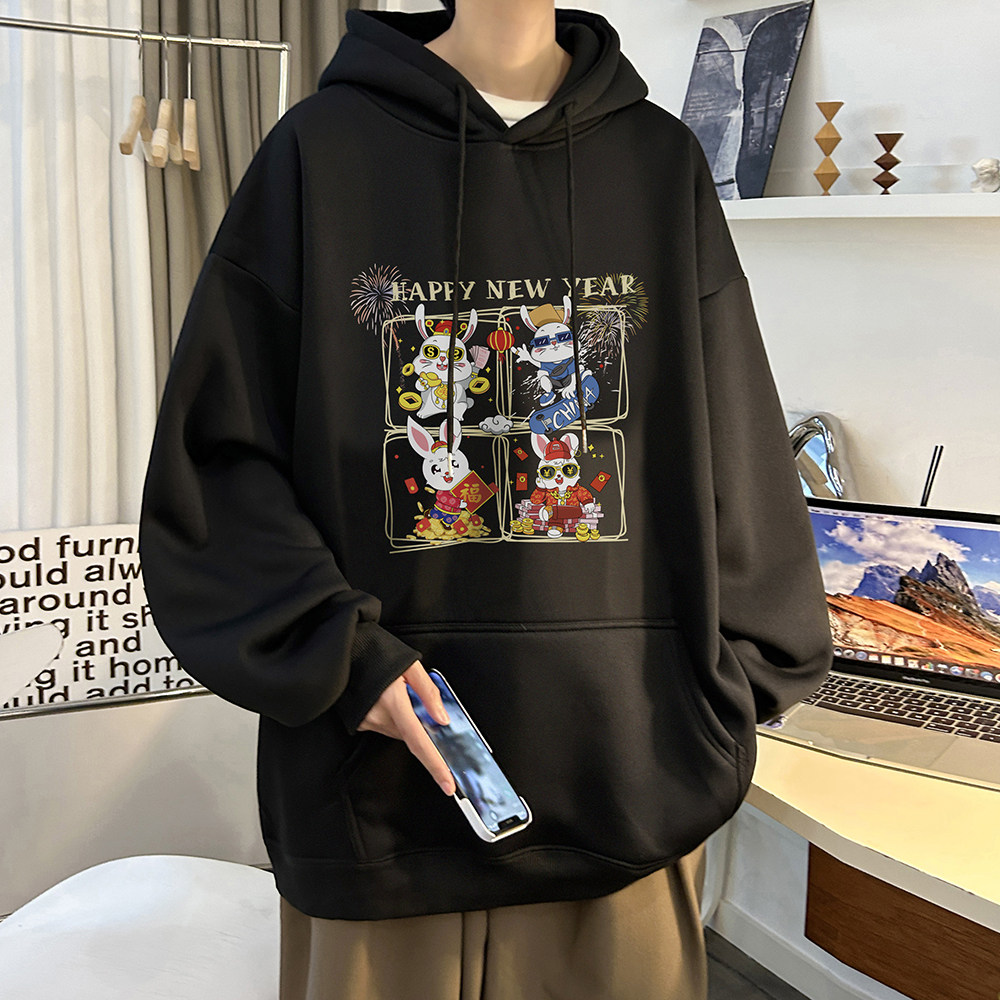 重磅华棉2023春装美式潮牌卡通宽松连帽卫衣外套W687-P50,男装卫衣,电商A486