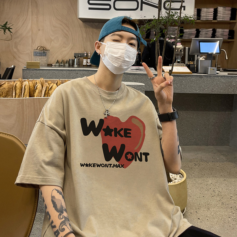 直播供应有280克男女重磅220克纯棉美式印花宽松短袖t恤T731-P25,男装T恤,电商A486