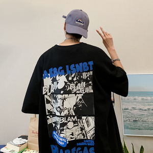 数据超好抖音210克重磅100棉 潮牌印花宽松短袖t恤  T258-P25图片