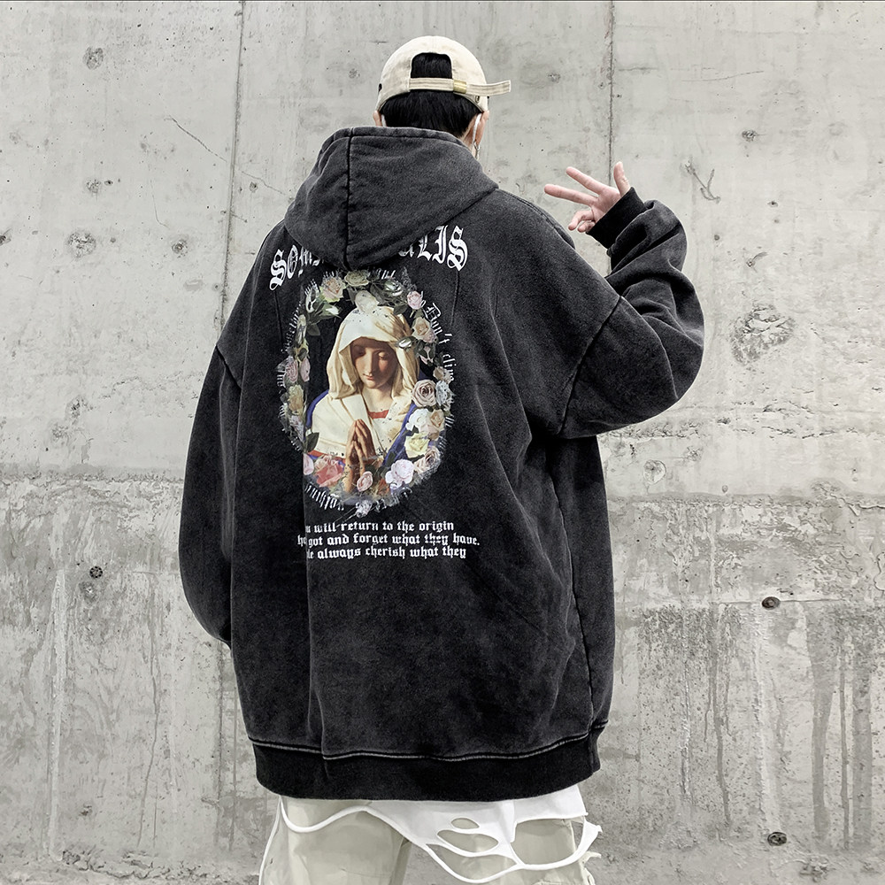 抖音品质重磅美式高街做旧水洗复古炒雪花潮牌连帽卫衣D117-P65,男装卫衣,电商A486