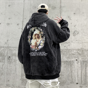 抖音品质 重磅美式 高街做旧水洗复古炒雪花潮牌连帽卫衣D117-P65图片