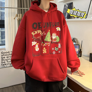 圣诞系列 冬装加绒加厚 潮牌卡通宽松连帽印花卫衣外套 W666-P50图片