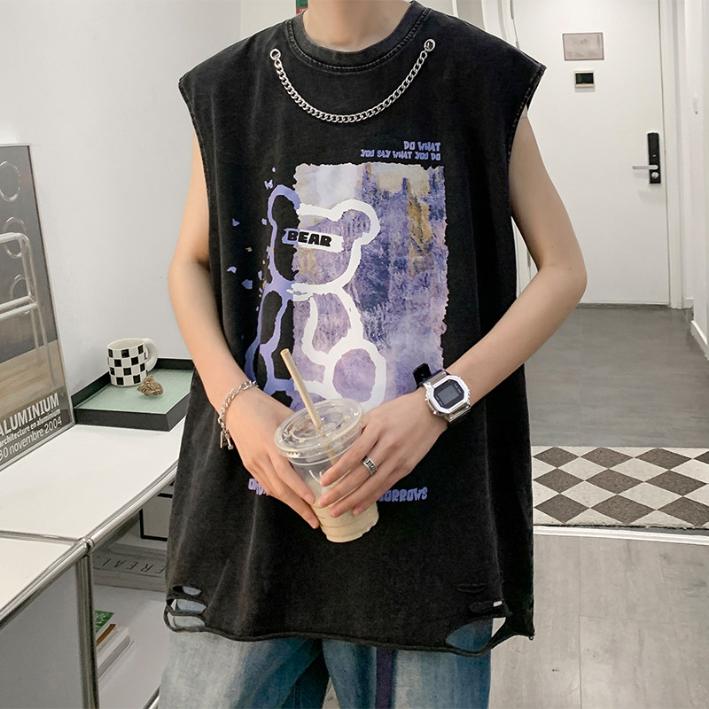 可自行拼款240克重磅欧美式潮牌男女水洗背心无袖t恤BX172-P35,男装背心/马甲,电商A486