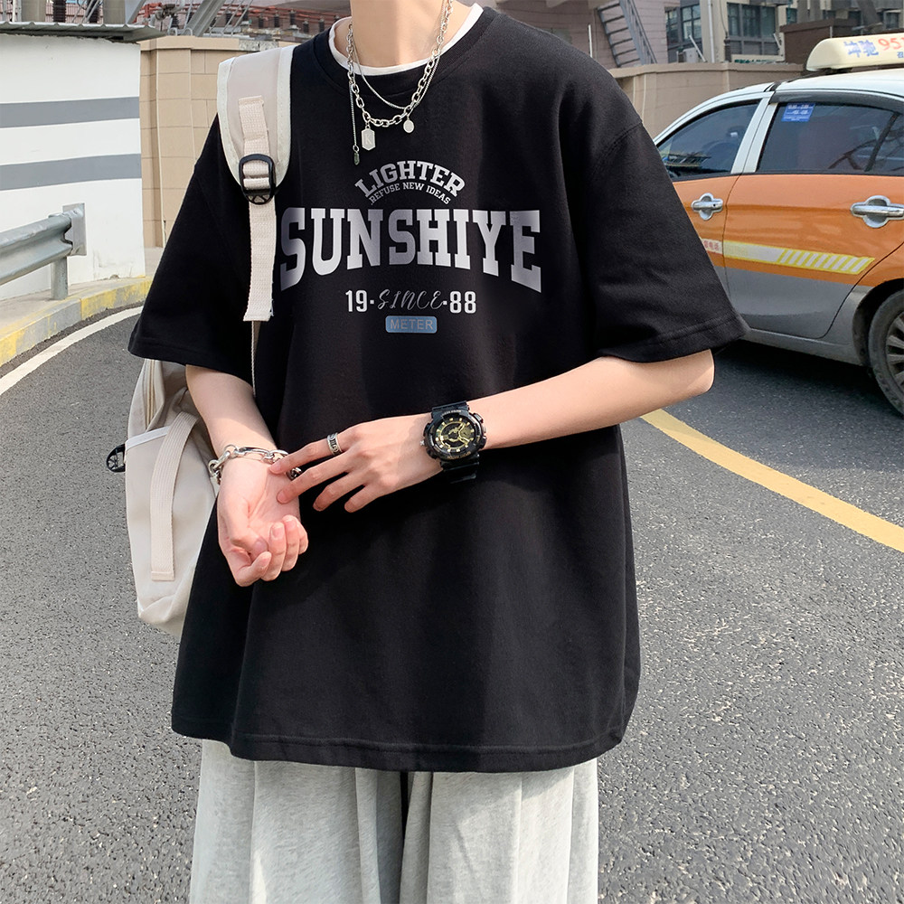 重磅纯 直播有280克 美式潮牌印花宽松短袖t恤上衣T653-P25图片