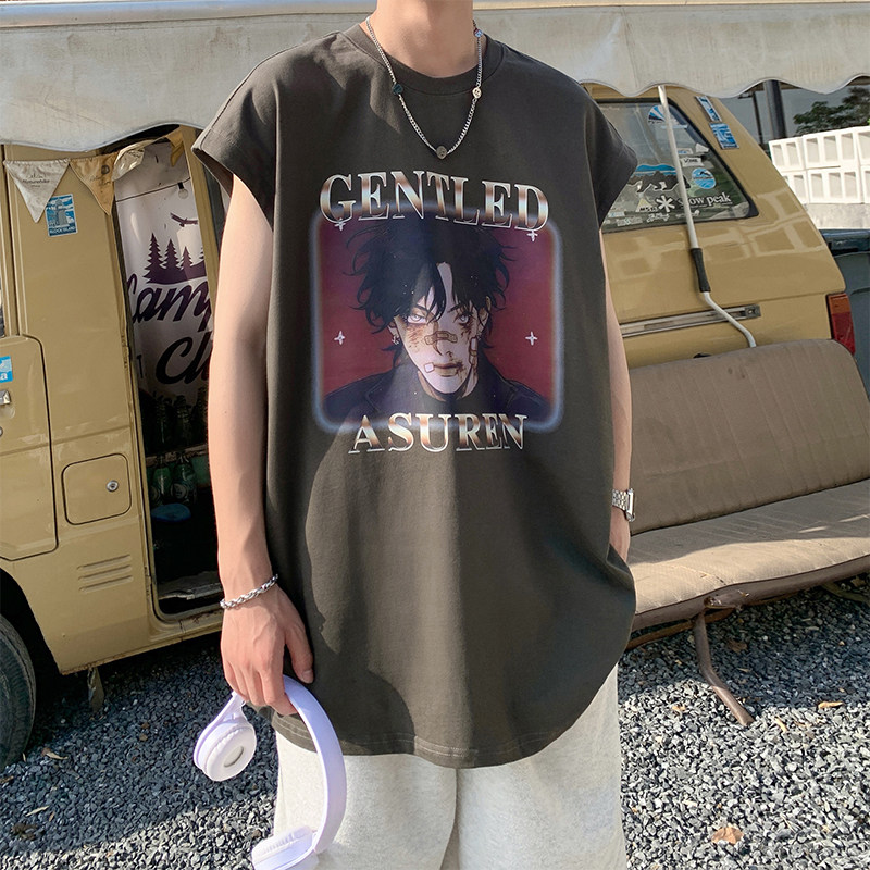 直播品质重磅纯棉220克美式印花宽松背心男女无袖t恤潮BX206P25，男装背心/马甲，电商A486