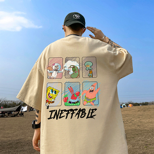 美式重磅卡通短袖t恤男夏季复古潮牌潮流oversize宽松半袖上衣服图片