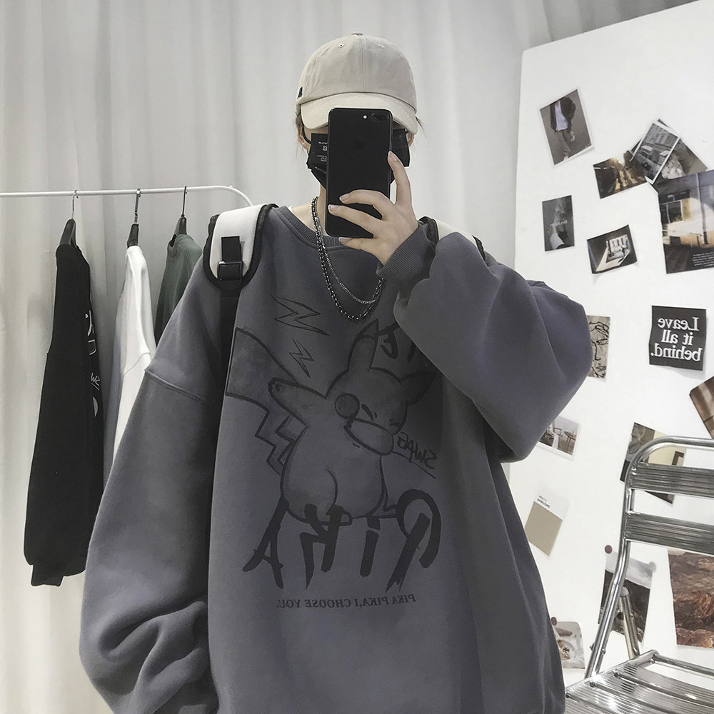 韩版潮流嘻哈ins风卡通印花圆领宽松卫衣外套W119常规P28加绒P37,男装卫衣,电商A486