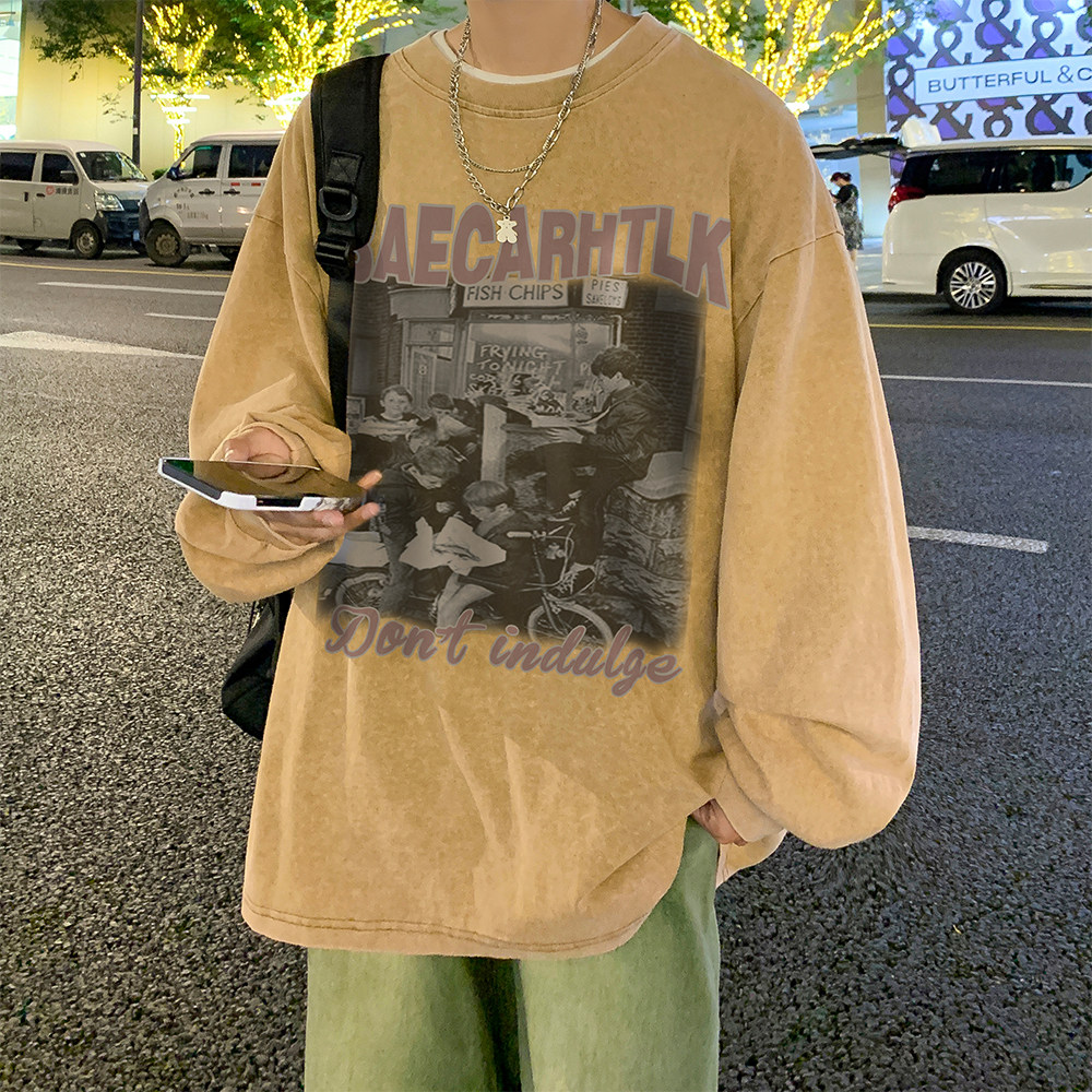 2023春装重磅纯棉美式蜡染水洗做旧潮牌宽松长袖t恤CT211-P45,男装T恤,电商A486