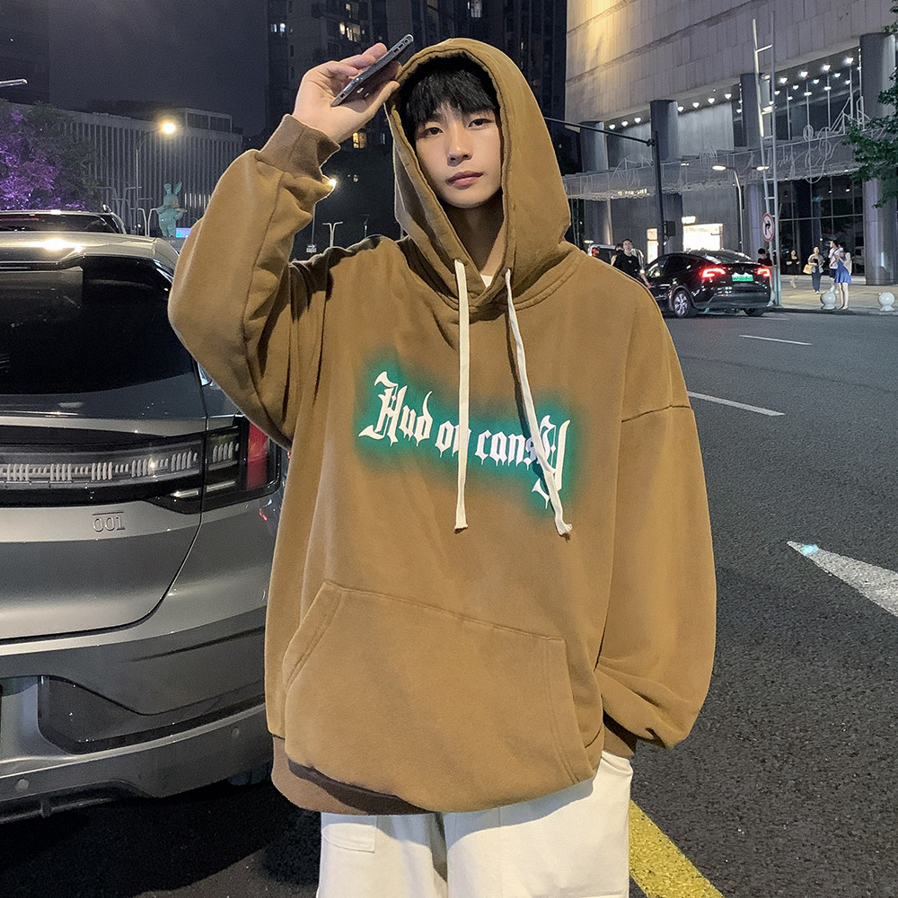 欧美式做旧水洗复古发泡印花潮流宽松连帽卫衣高街外套W310-P70,男装卫衣,电商A486