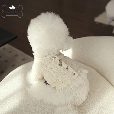 韩代宠物秋冬蕾丝花边针织开衫