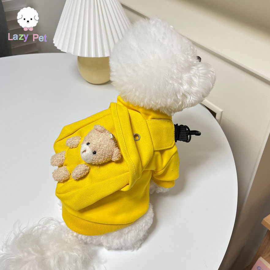 「Lazy Pet」韩国代购宠物猫狗可爱毛绒小熊背包加绒刺绣卫衣套装
