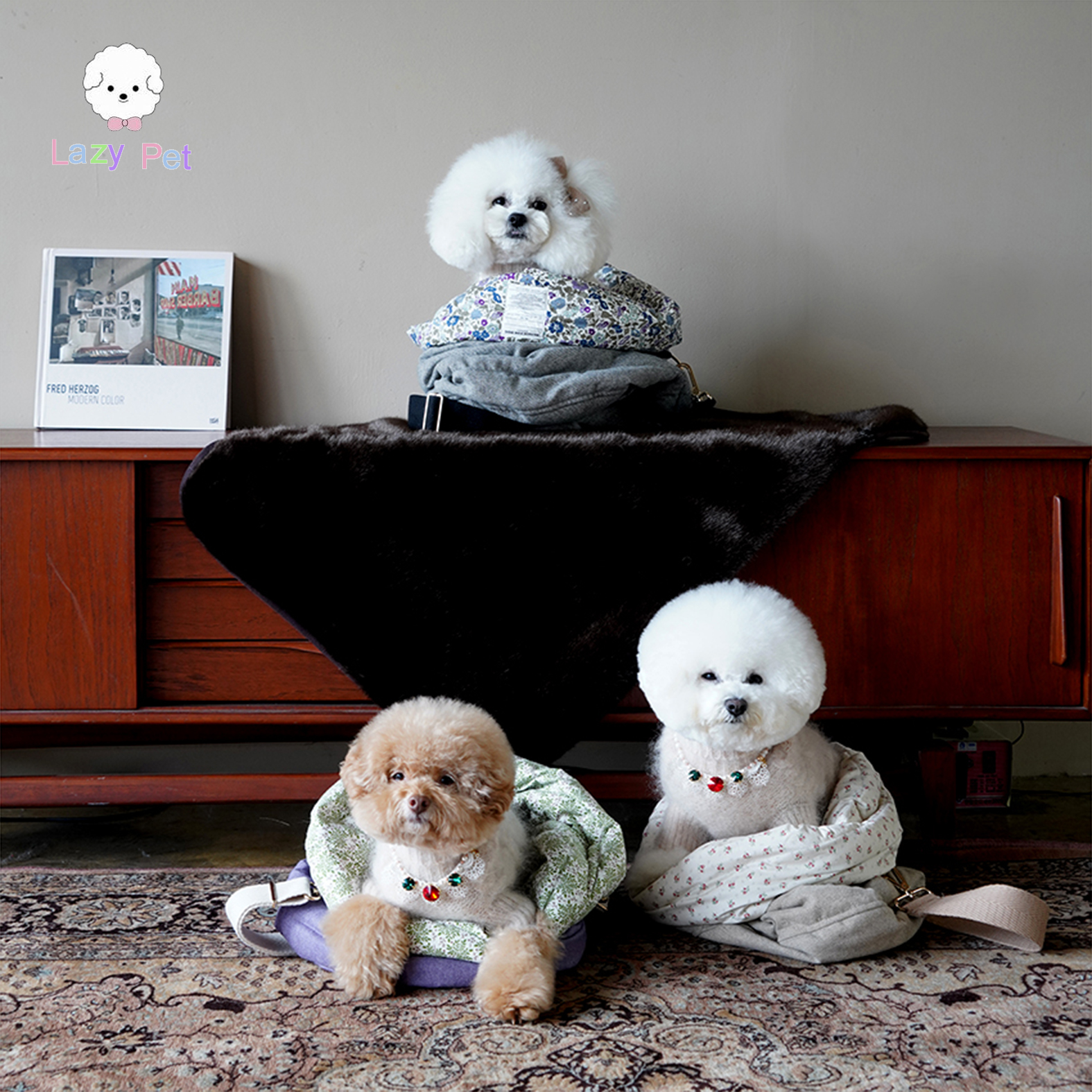 「Lazy Pet」韩国代购宠物背包猫狗保暖花朵印花内袋单肩斜挎包