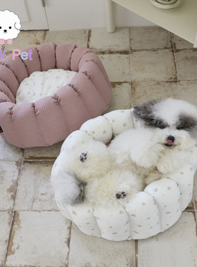 「Lazy Pet」韩国代购Azalea宠物格纹花朵双面翻转折叠立柱猫狗窝