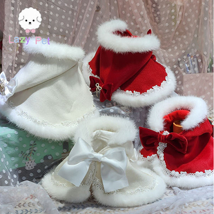 「Lazy Pet」韩国disongbeni宠物冬仿貂毛羊毛蝴蝶结连帽披风大衣