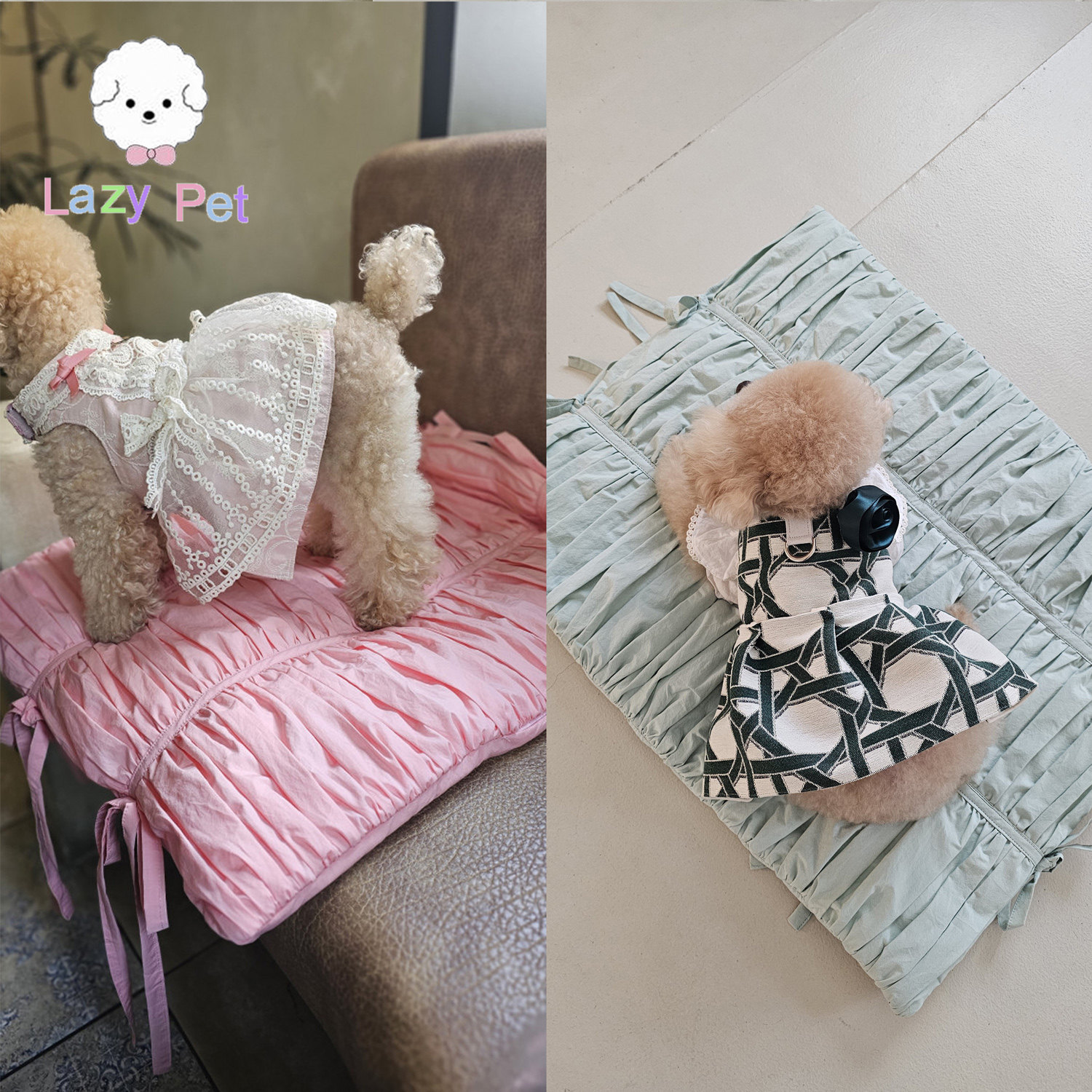 「Lazy Pet」韩国代购宠物猫狗薄荷粉色系带蝴蝶结褶皱柔软棉垫子,宠物/宠物食品及用品,猫狗垫子,淘宝优惠券,粉丝福利购,淘宝优惠卷