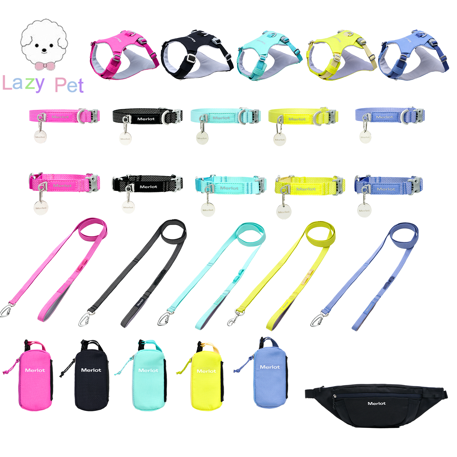 「Lazy Pet」韩国merlot宠物胸背便携拾便袋腰包耐用牵引绳套装