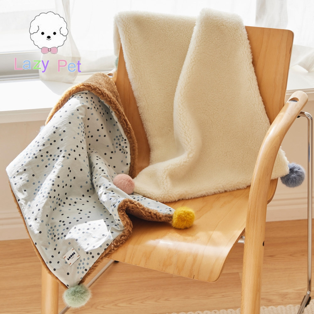 「Lazy Pet」韩国lomee宠物糖果色绒球羊毛混纺圆点双面垫子毯子,宠物/宠物食品及用品,猫狗垫子,淘宝优惠券,粉丝福利购,淘宝优惠卷