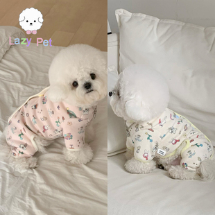 「Lazy 宠物秋冬舒适可爱卡通印花后背按扣四脚衣 Pet」韩国代购