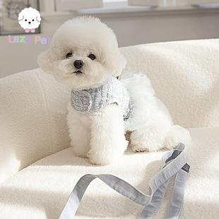 「Lazy Pet」韩国cocochien宠物网纱荷叶边牛仔胸背牵引绳套装