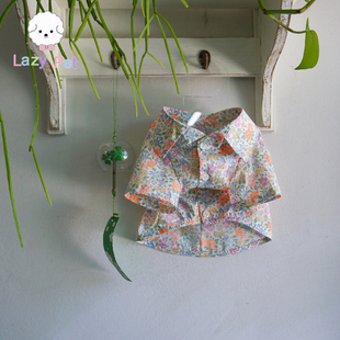宠物手工春夏轻盈纯棉霓虹彩色花朵翻领衬衫 「Lazy Pet」韩国代购