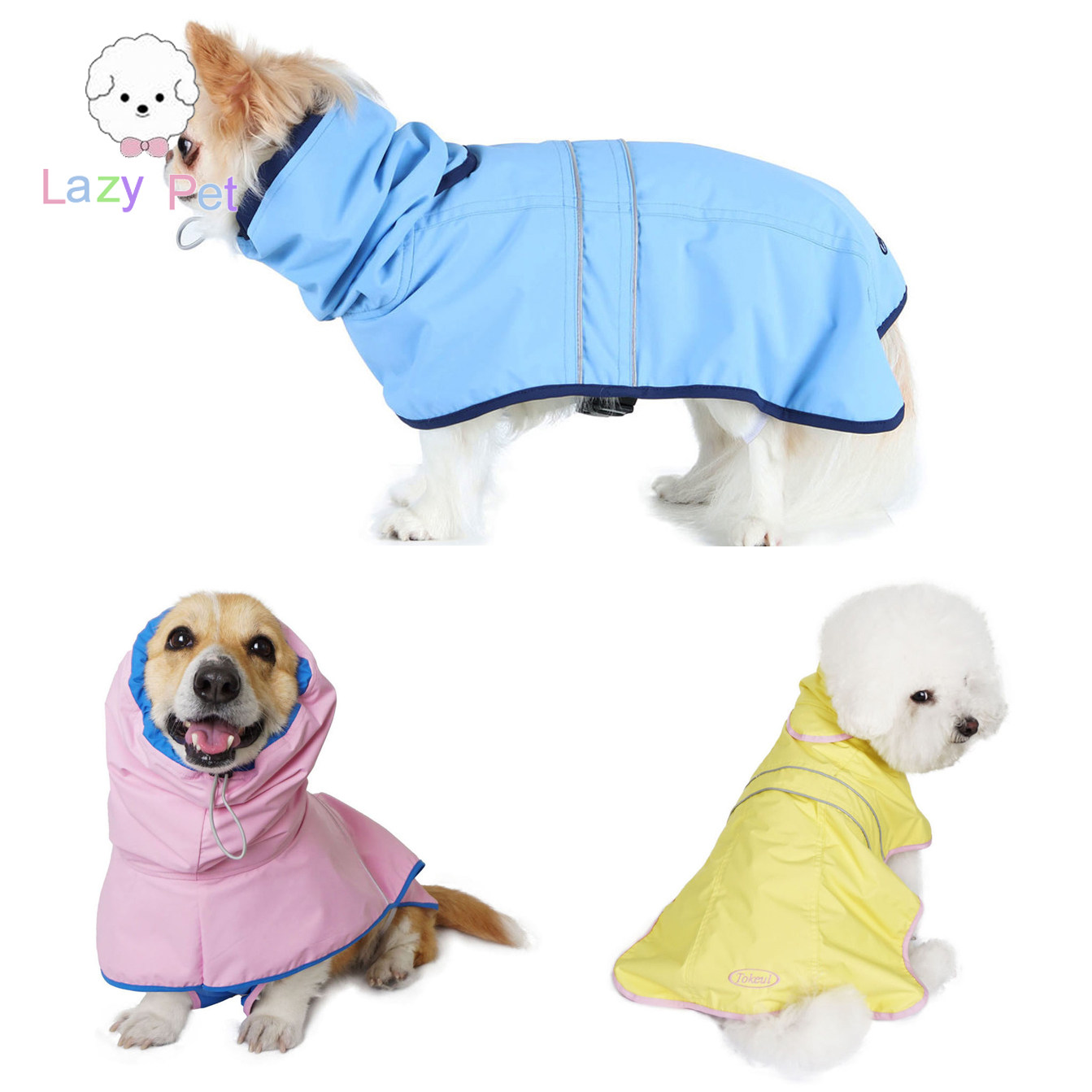 韩代宠物反光条抽绳高领斗篷雨衣