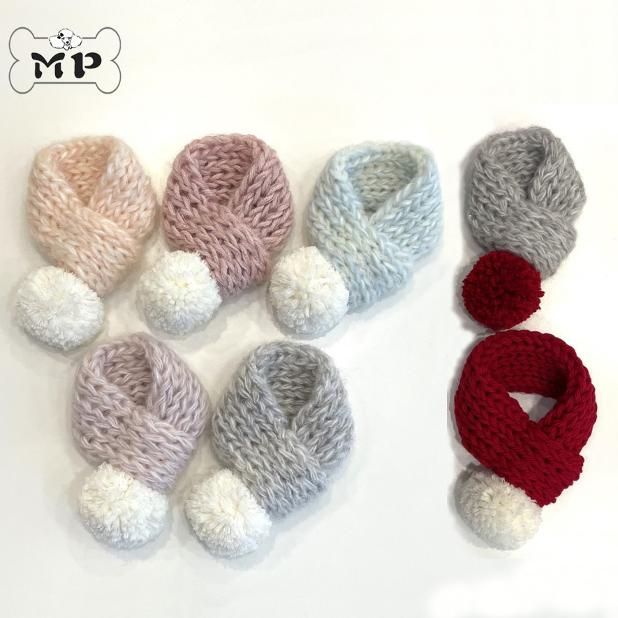 韩代宠物冬可爱绒球粗线针织围巾